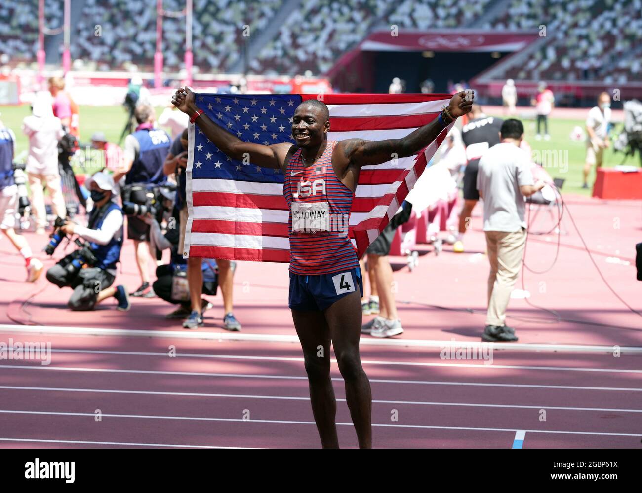 5 août 2021; Stade olympique, Tokyo, Japon: Tokyo 2020 Jeux Olympiques d'été jour 13; Mens 110m Mens haies final; médaillé d'argent HOLLOWAY Grant of USA Banque D'Images