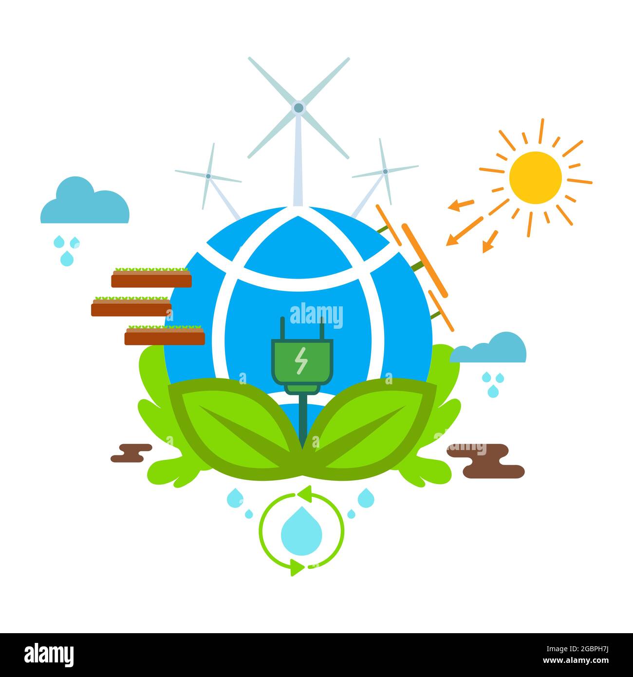 illustration de l'énergie renouvelable et propre. concept d'illustration écologique. sur fond blanc Banque D'Images