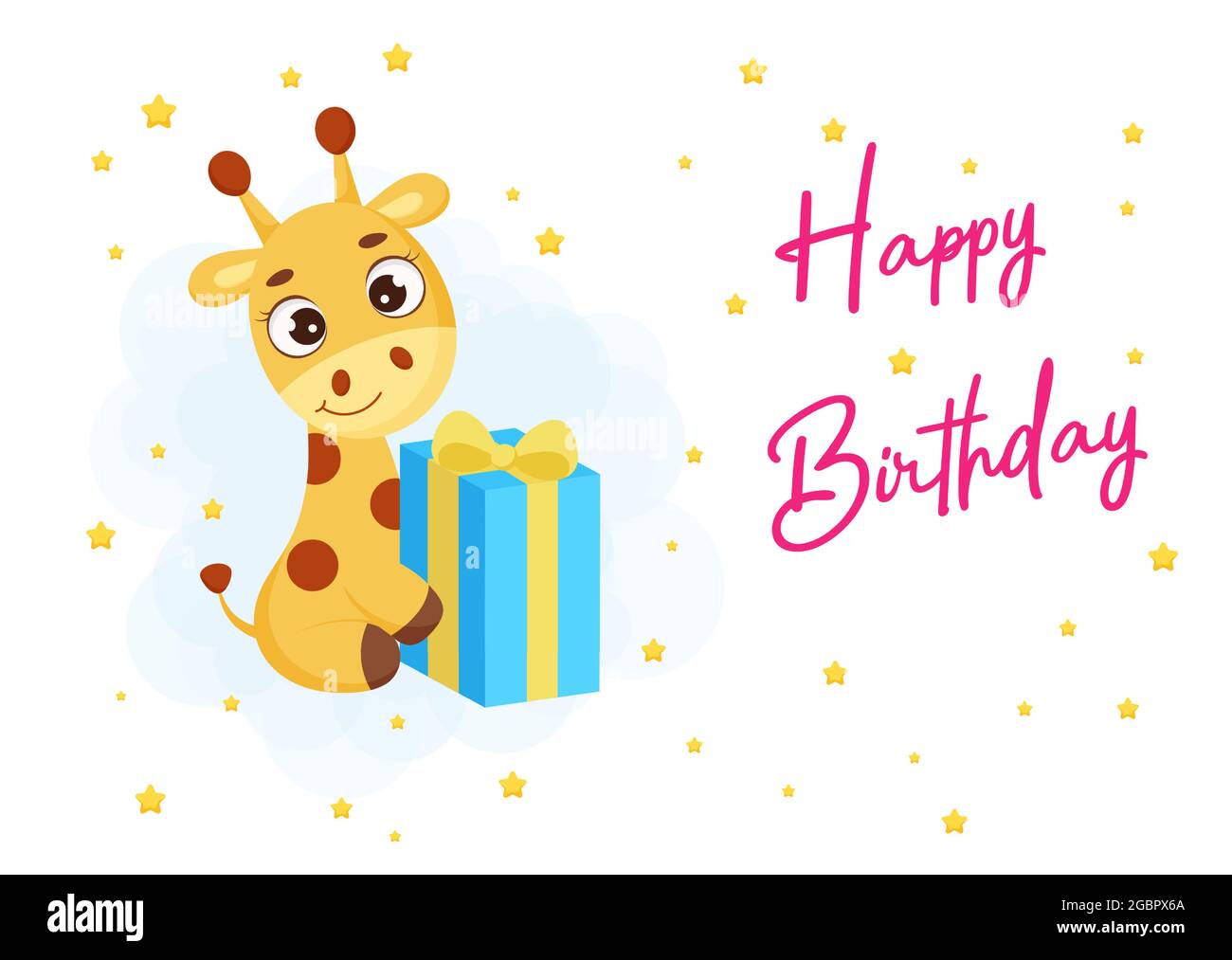 Modele De Carte De Voeux Imprimable Pour Fete De Joyeux Anniversaire Avec Petite Girafe Mignonne Assise Avec Boite Cadeau Illustration Vectorielle De Couleur Vive Image Vectorielle Stock Alamy