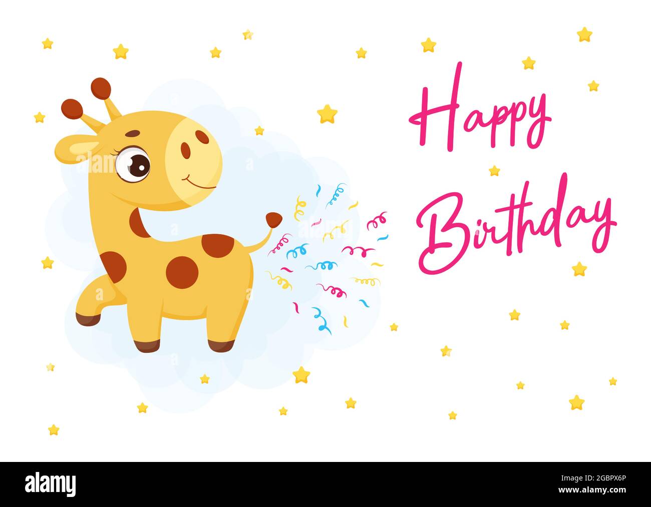 Carte De Voeux Imprimable De Fete De Joyeux Anniversaire Avec De Jolis Confettis A Pooping De Petite Girafe Modele De Carte D Invitation De Fete D Anniversaire Papier De Couleur Vive Image Vectorielle Stock