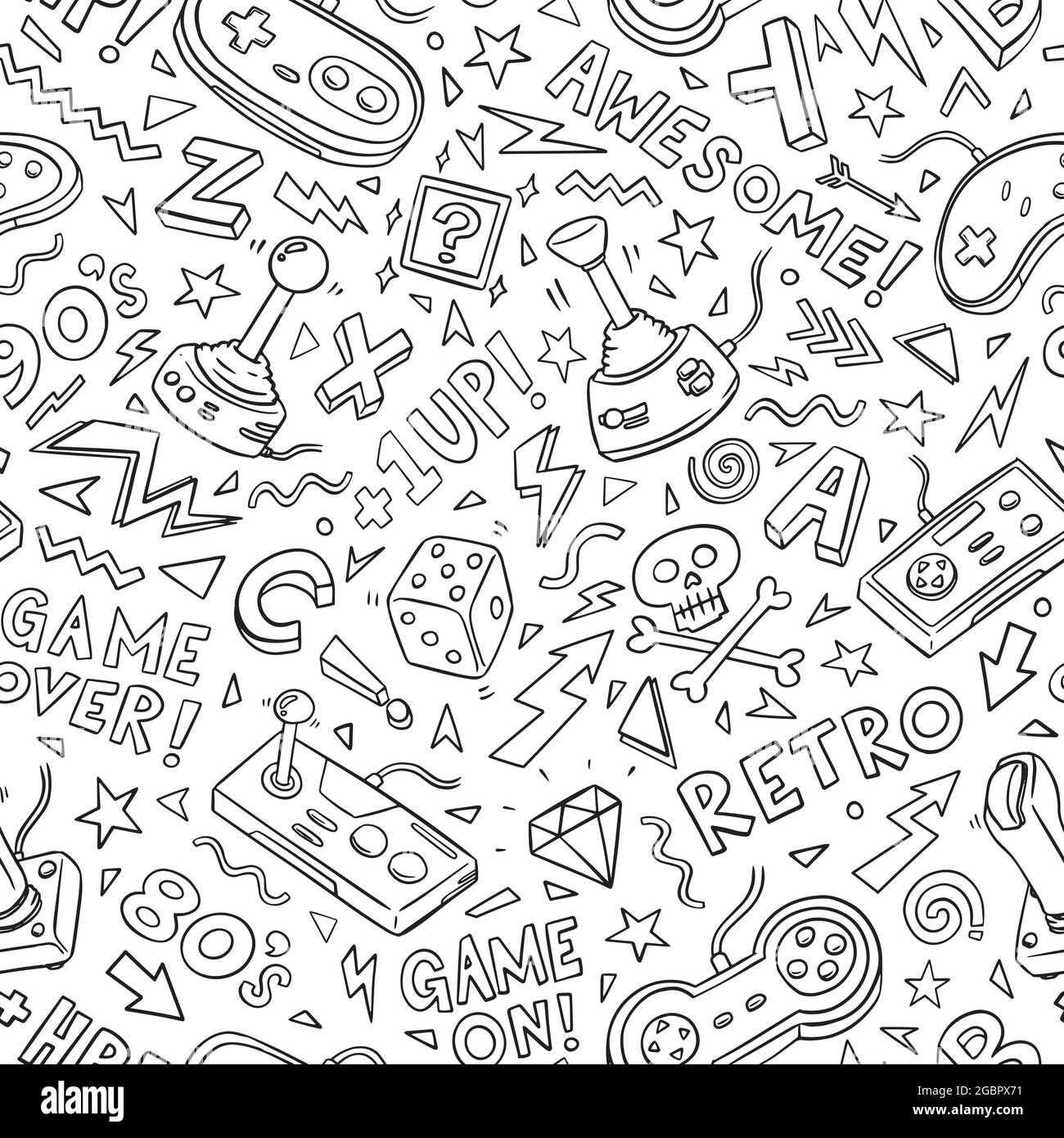 Les jeux vidéo s'enliseront sans problème. Motif d'illustration vectoriel dessiné à la main pour le Web, la décoration d'intérieur, la mode, la surface, la conception graphique Illustration de Vecteur