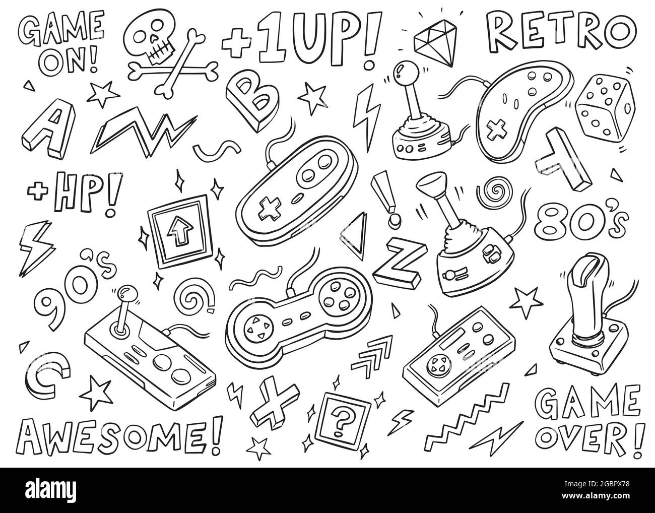 Collection de jeux vidéo. Illustration vectorielle dessinée à la main sur un arrière-plan isolé Illustration de Vecteur