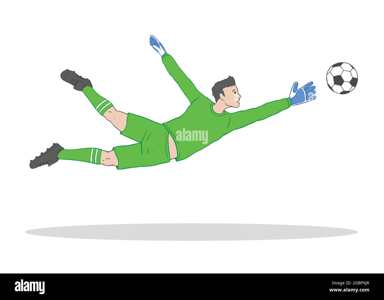 Cartoon Goalkeeper en vert pour faire une économie. Dessin animé d'illustration vectorielle. Isolé sur fond blanc. Illustration de Vecteur