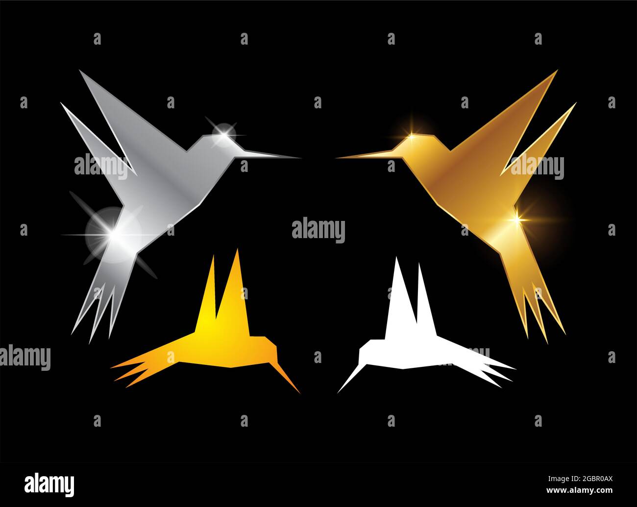 Un ensemble d'illustrations vectorielles de Golden et Silver Hummingbird Sign Illustration de Vecteur