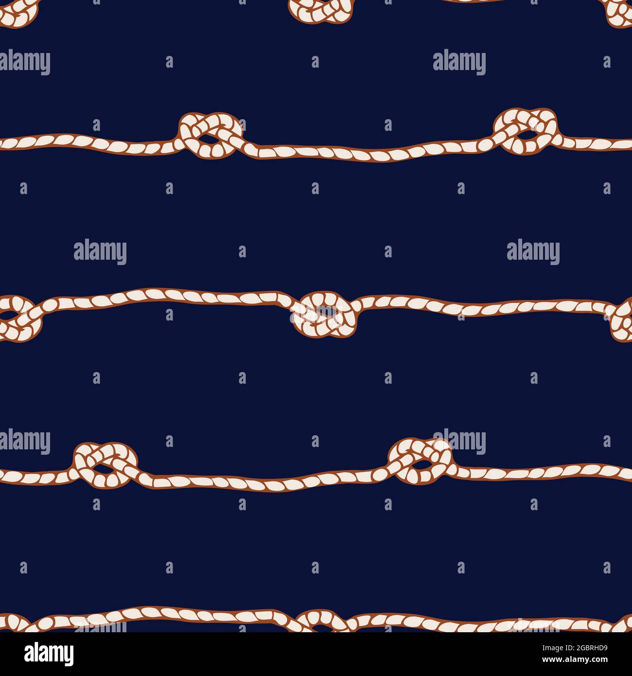 Motif vectoriel sans couture avec nœud en corde sur fond bleu. Papier peint horizontal en forme de corde raide simple. Textile marin décoratif de mode. Illustration de Vecteur