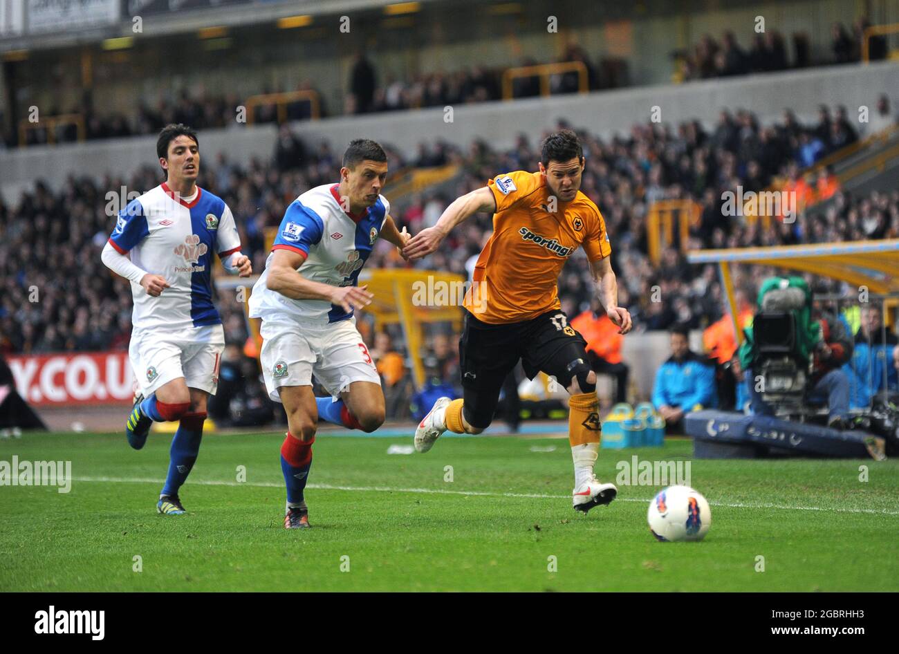 Matt Jarvis de Wolverhampton Wanderers et Jason Lowe de Blackburn Rovers. Wolverhampton Wanderers contre Blackburn Rovers, 10 mars 2012 Banque D'Images