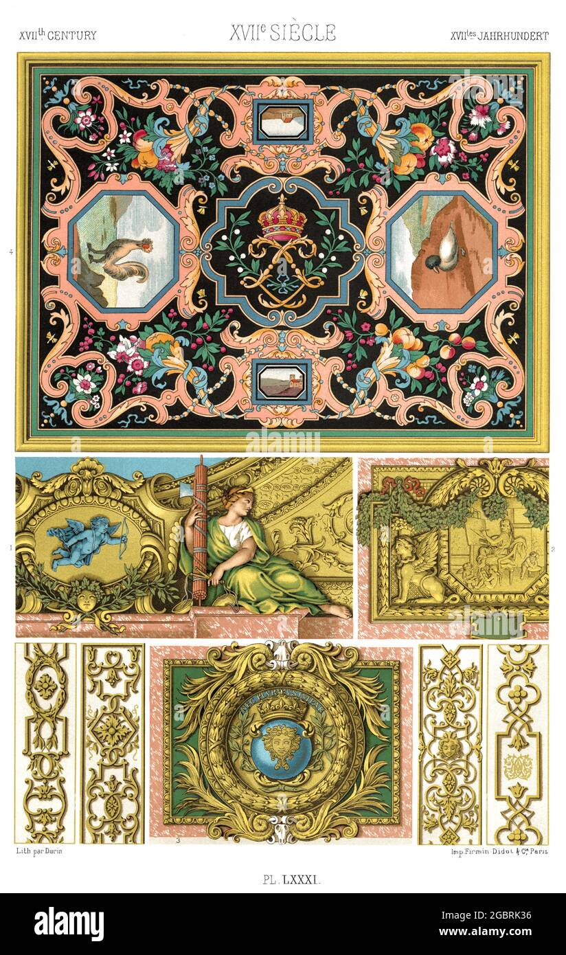 XVIIe siècle - mosaïque et peintures. - par l'ornement 1880. Banque D'Images