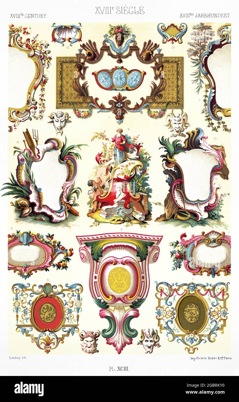 18. Century – cartouts – les différentes phases. - par l'ornement 1880. Banque D'Images