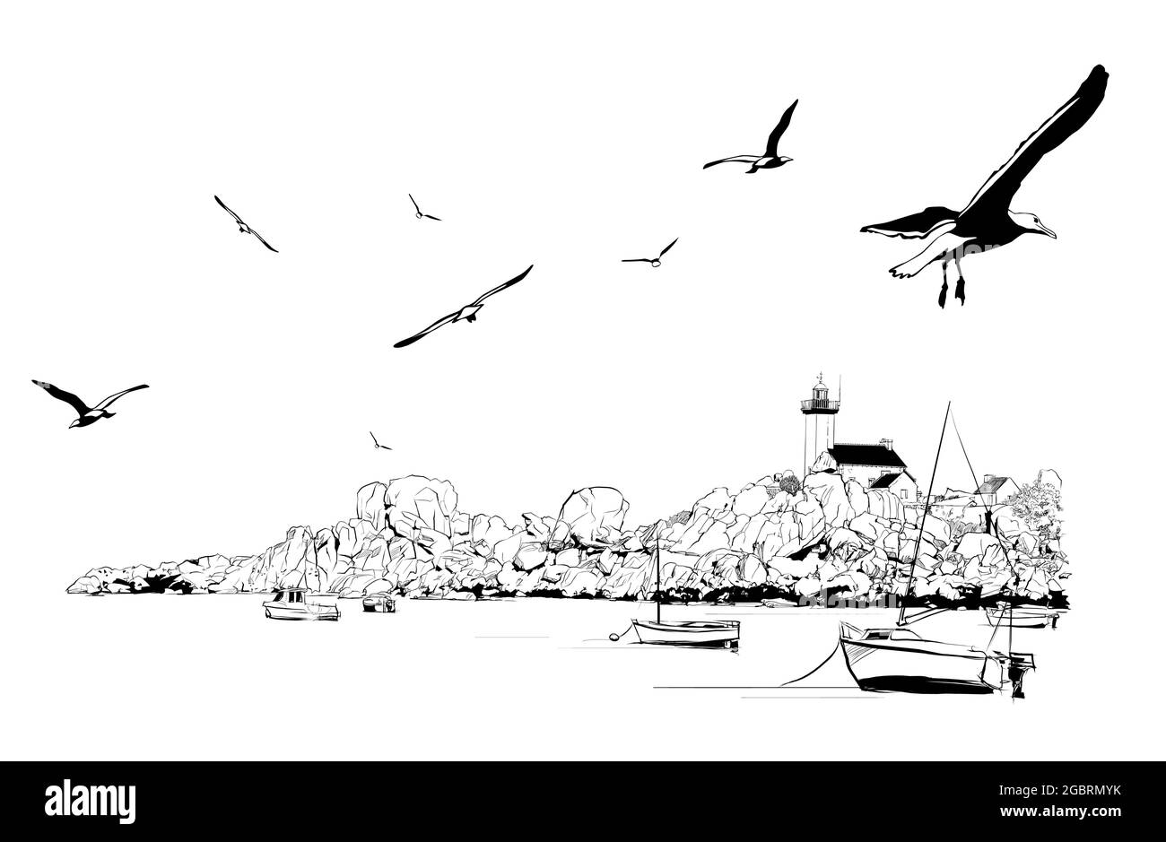 Petit port sur la côte bretonne, France - illustration vectorielle Illustration de Vecteur