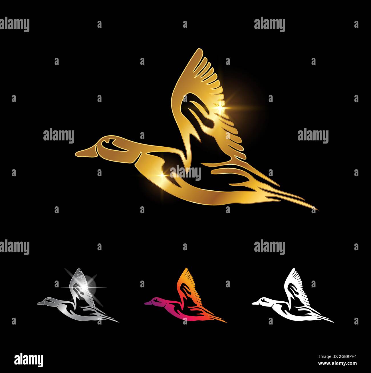 Un ensemble d'illustrations vectorielles de Golden Flying Duck Vector Sign Illustration de Vecteur