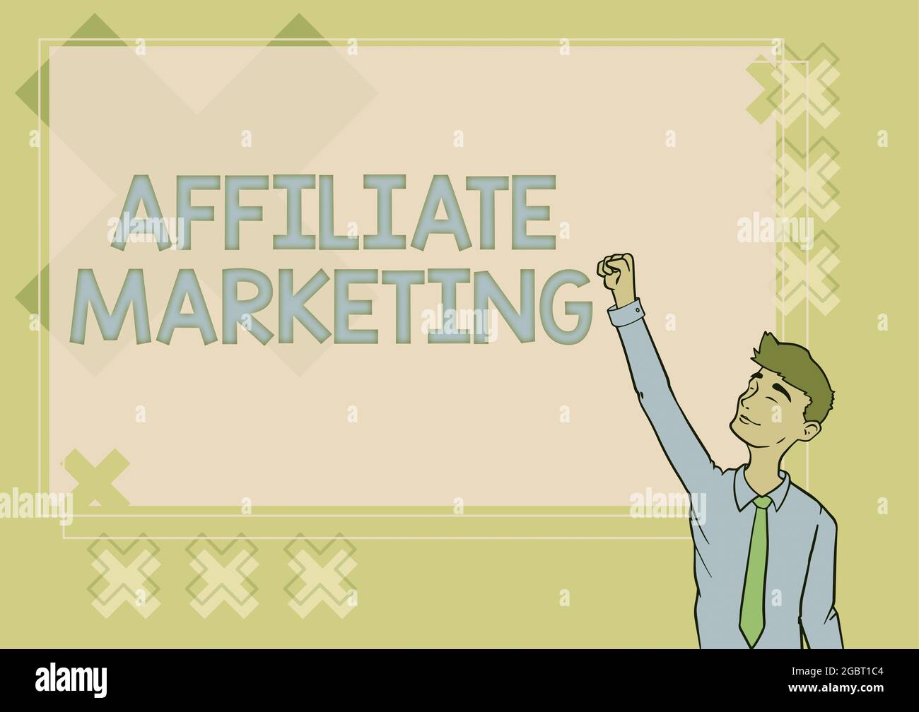 Affiche textuelle montrant le marketing affilié. Approche d'affaires compensation aux éditeurs tiers pour générer des pistes heureux Homme Illustration debout Banque D'Images