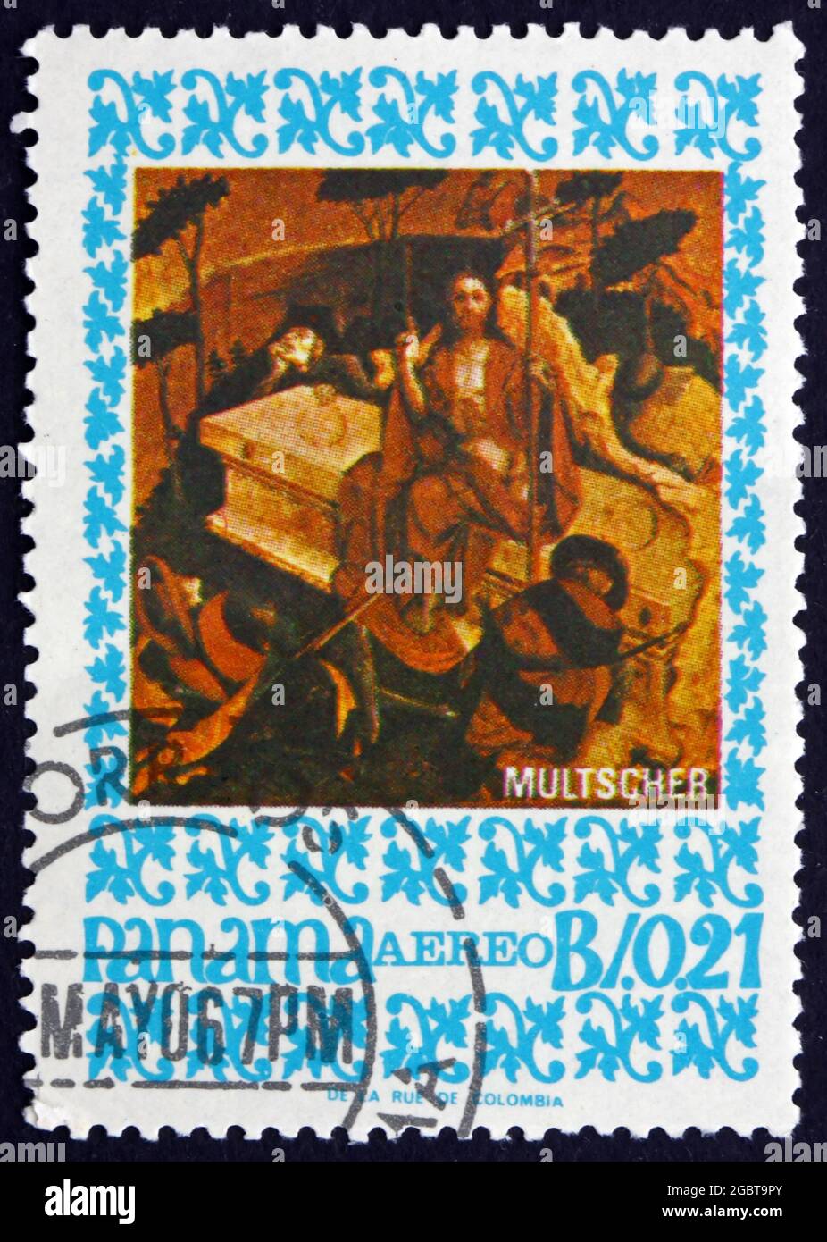 PANAMA - VERS 1967: Un timbre imprimé au Panama montre le Christ surgi, peinture par Hans Multscher, sculpteur et peintre allemand, vers 1967 Banque D'Images