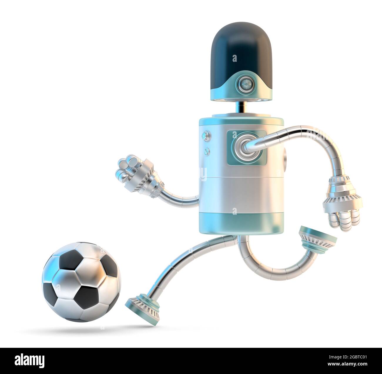Robot jouant au football. Illustration 3D. Isolé Banque D'Images