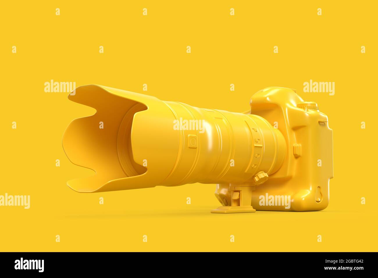 Appareil photo reflex numérique jaune inexistant sur fond jaune. Illustration 3D Banque D'Images