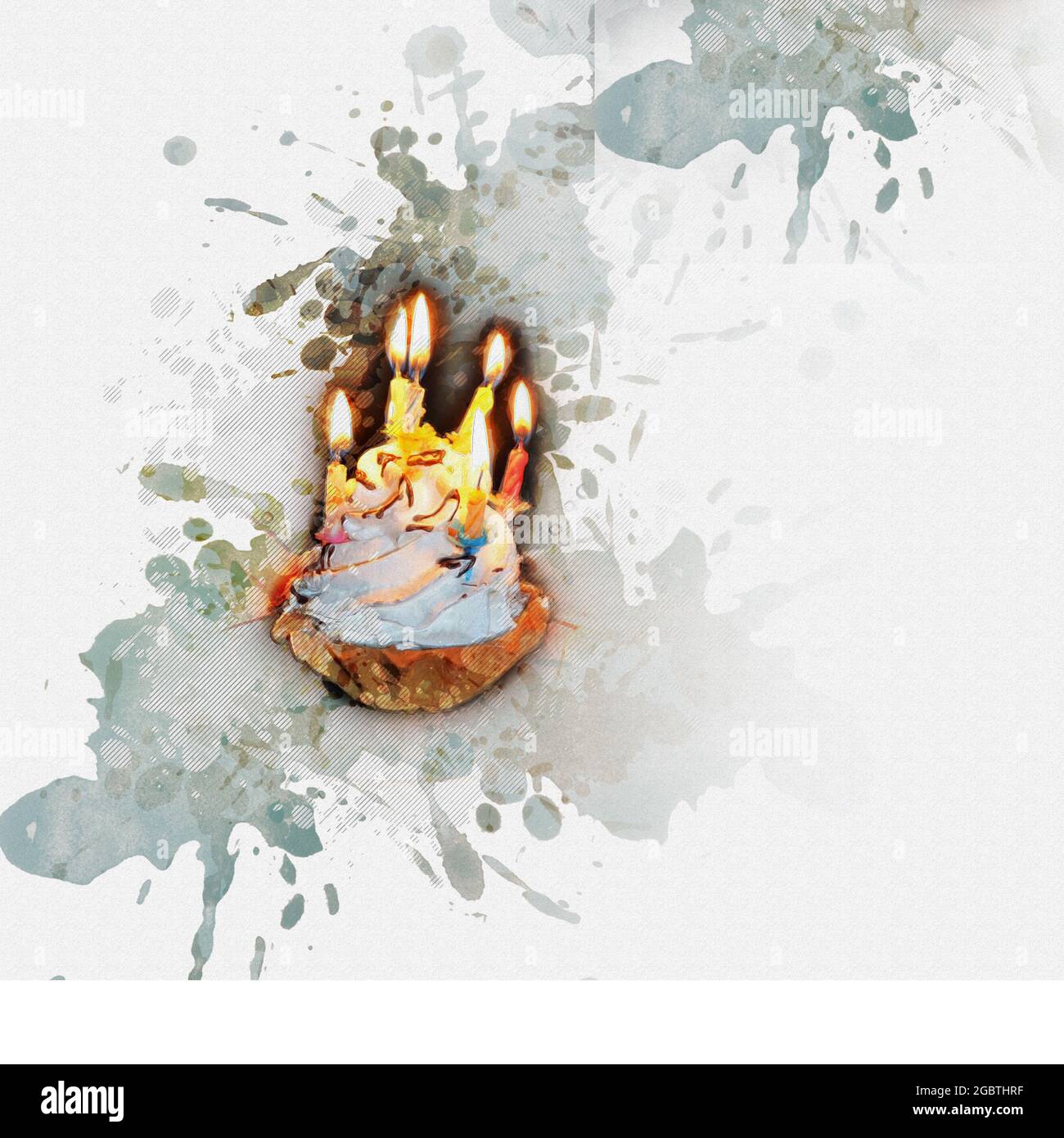 Peinture Numerique D Aquarelle D Un Gateau Avec Bougies De Vacances Six Petites Bougies Allumees Et Un Peu De Plaisir Joyeux Anniversaire Art Moderne Photo Stock Alamy