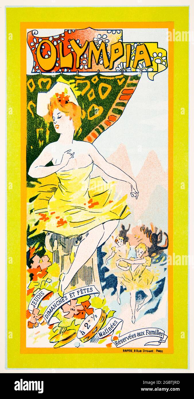 Invitation à la salle de concert de Paris Olympia, impression lithographique du XIXe siècle 1897 Banque D'Images