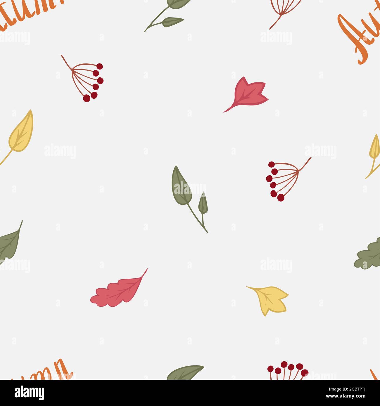 Motif automnal simple sans couture avec feuilles, baies et texte automne. Motif mignon pour le textile, arrière-plans en vecteur. Illustration de Vecteur