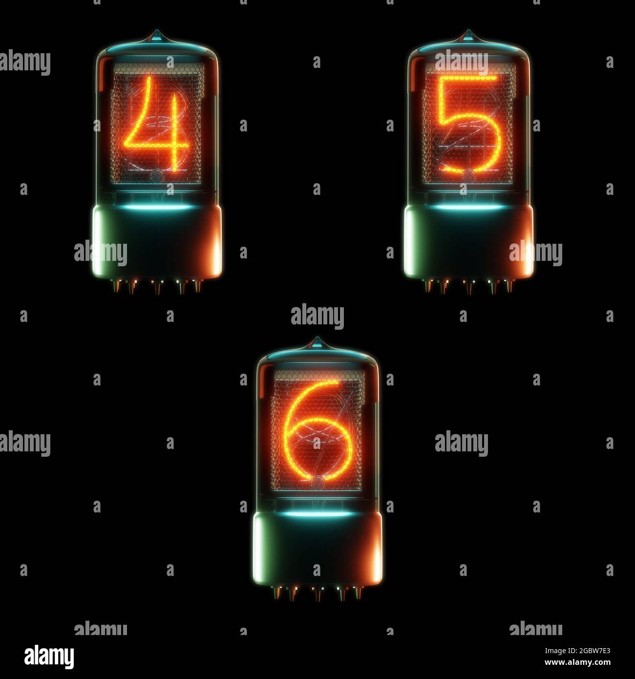 rendu 3d de l'alphabet du tube cathodique froid - chiffres 4-6 Banque D'Images