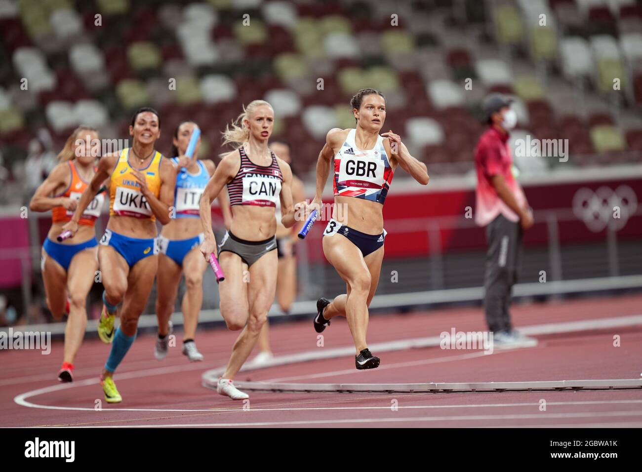 Tokyo, Japon. 5 août 2021 ; Stade olympique, Tokyo, Japon : Tokyo 2020 Jeux Olympiques d'été jour 13 ; Team GB prend la 3e place et est également qualifié dans les relais 4x400 Banque D'Images