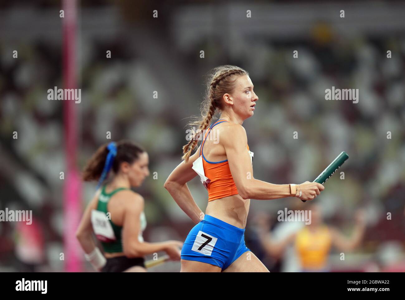 Tokyo, Japon. 5 août 2021; Stade olympique, Tokyo, Japon: Tokyo 2020 Jeux Olympiques d'été jour 13; Femke bol de l'équipe pays-Bas dans les relais 4x400 mais n'a pas réussi à se qualifier Banque D'Images