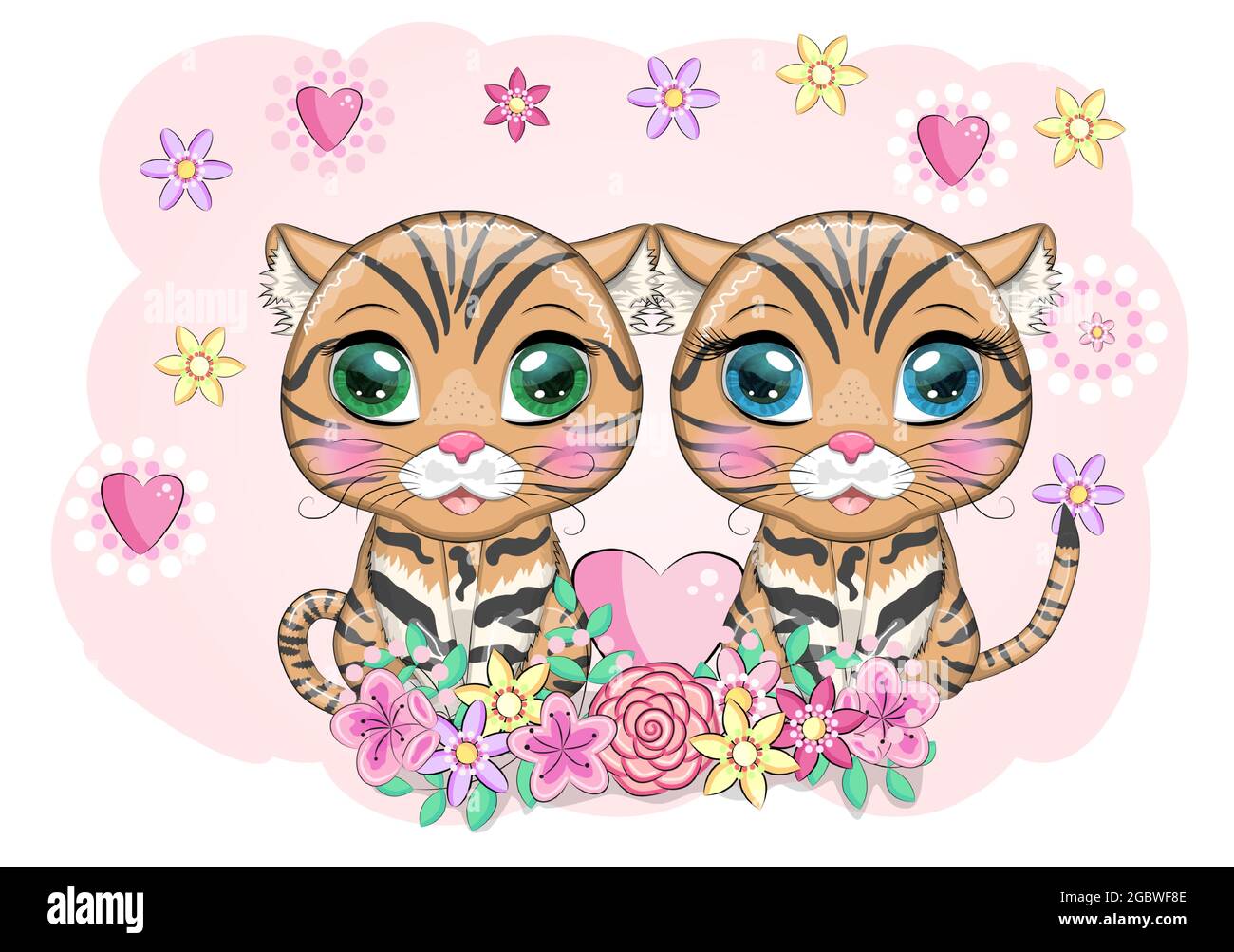 Carte De Voeux Pour Douche De Bebe Avec Un Garcon Et Une Fille Mignons Chat A Pied Noir Avec De Beaux Yeux Dans Un Style De Dessin Anime Illustration Coloree Pour Les