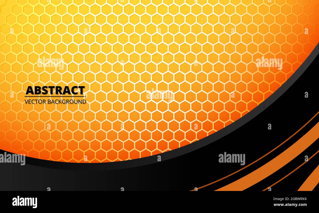 Résumé concept futuriste fond géométrique avec six pans jaune de fibre de carbone. Arrière-plan vectoriel de sport abstrait noir et jaune avec nid d'abeille Illustration de Vecteur
