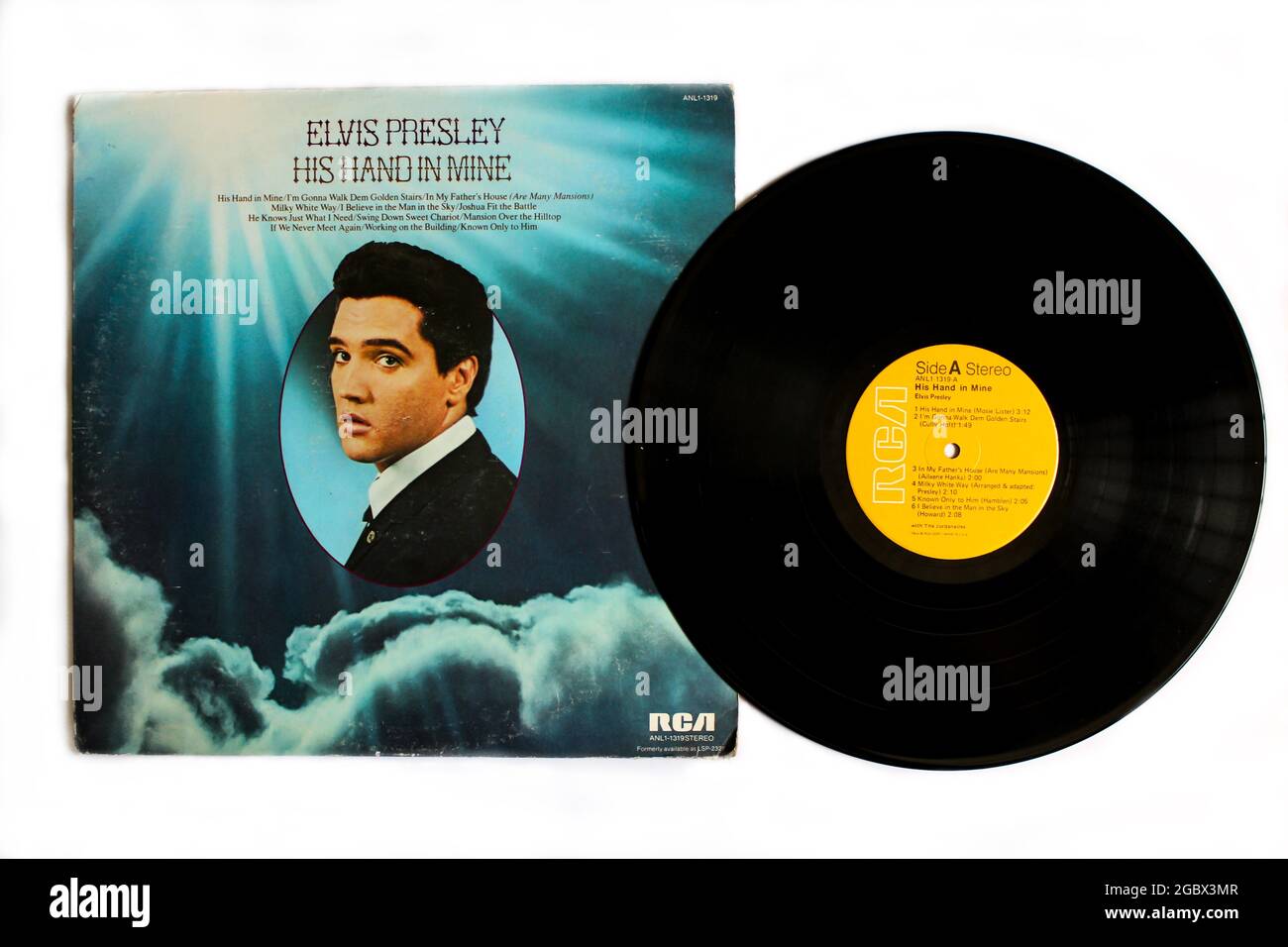 Artiste rock et gospel, album de musique Elvis sur disque vinyle LP. Intitulé: Sa main dans la couverture d'album de Mine Banque D'Images