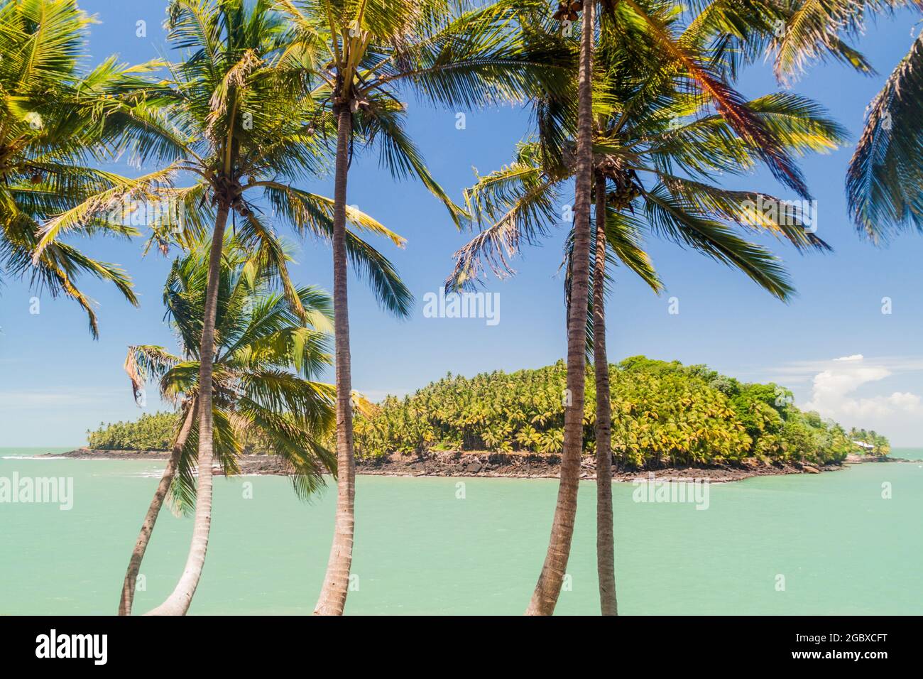 Vue sur l'île de l'Ile Saint Joseph depuis l'Ile Royale dans l'archipel