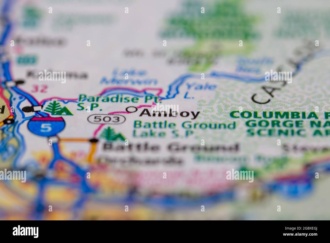 Amboy Washington State USA indiqué sur une carte routière ou une carte de la géographie Banque D'Images