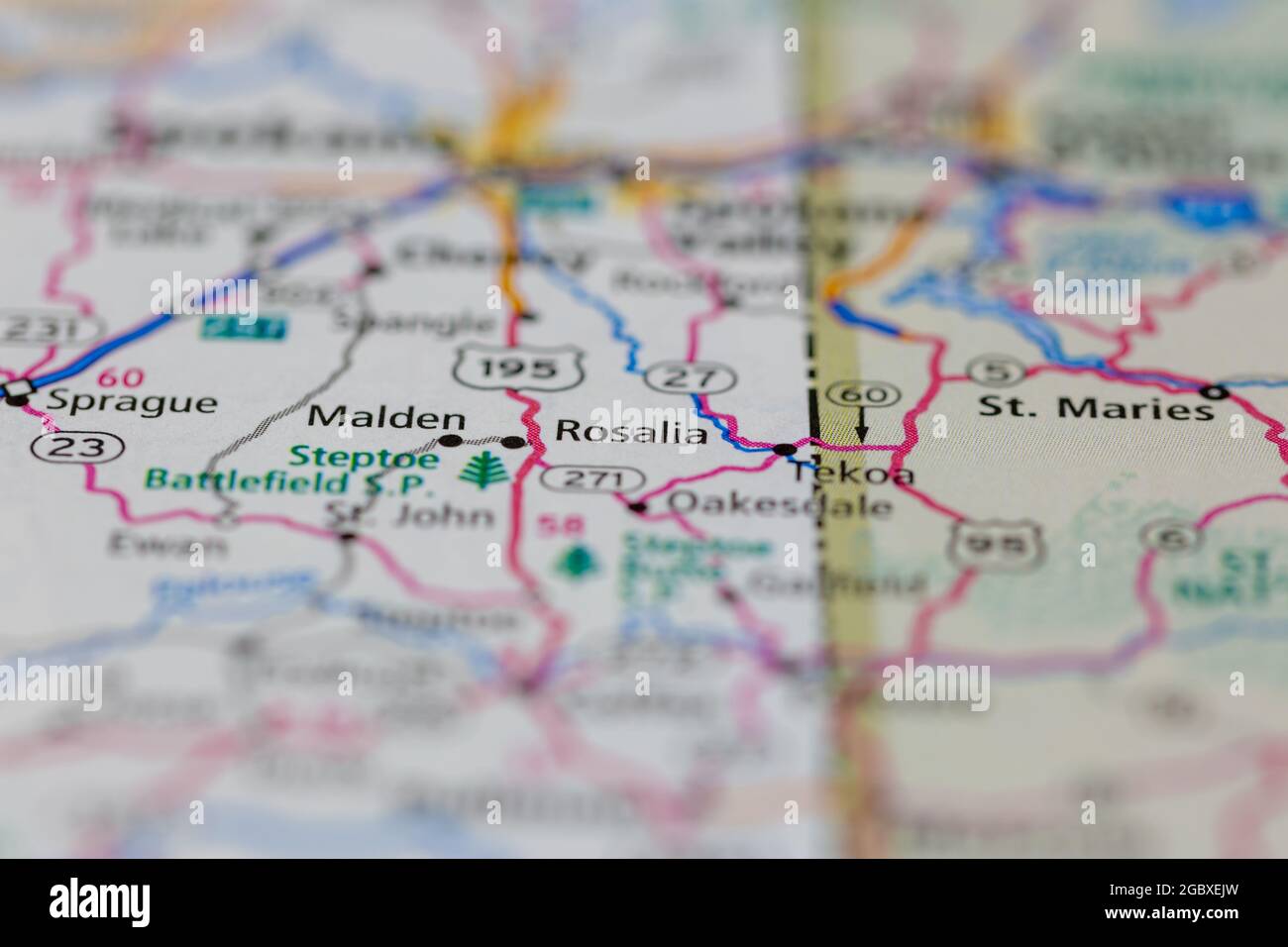 Rosalia Washington State USA indiqué sur une carte routière ou une