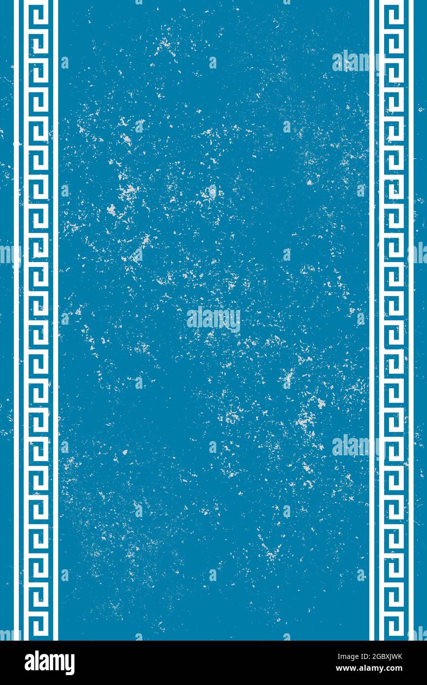 Cadre de style grec avec ornement et arrière-plan gunge. Cadre bleu pour le menu du restaurant ou les photos. Copier l'espace pour la conception ou le texte. Illustration vectorielle Illustration de Vecteur