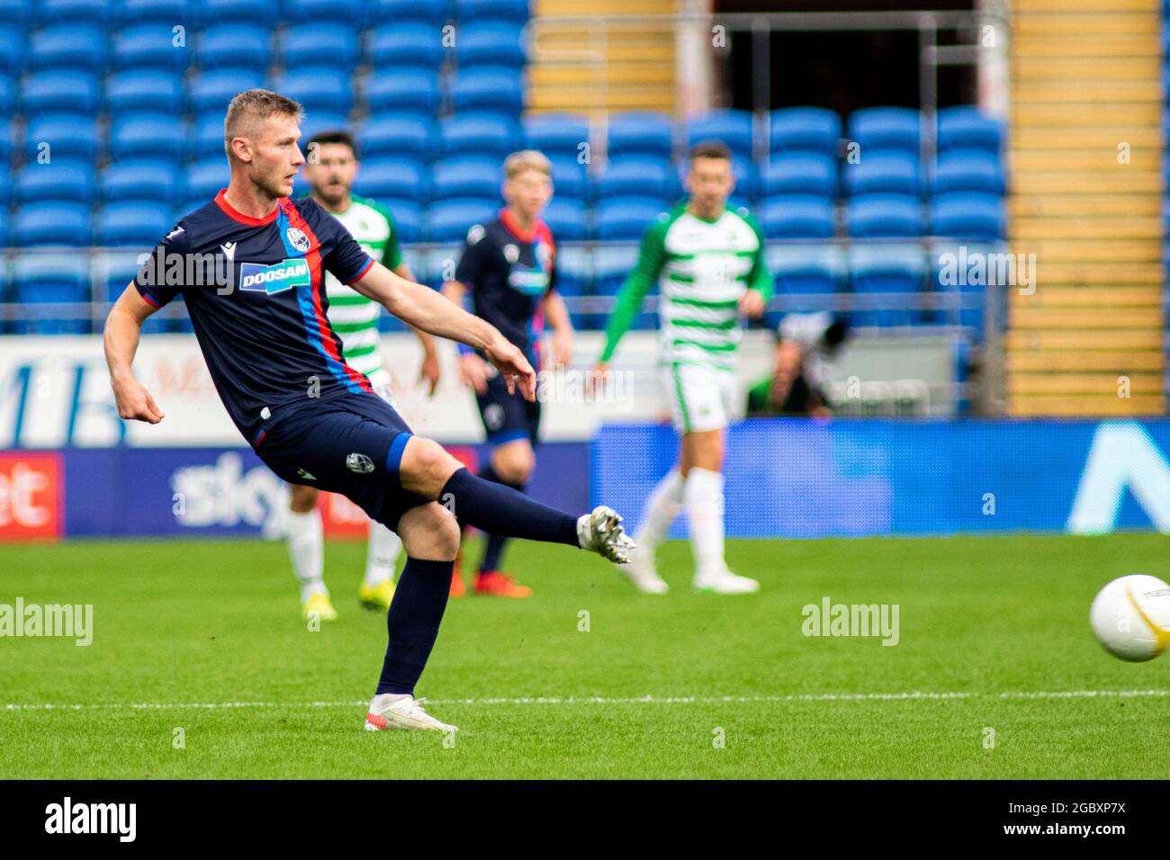 The New Saints v FC Viktoria Plzeň lors de la troisième manche de qualification de l'UEFA Europa Conference League au Cardiff City Stdaium le 5 août 2021. De la Banque D'Images