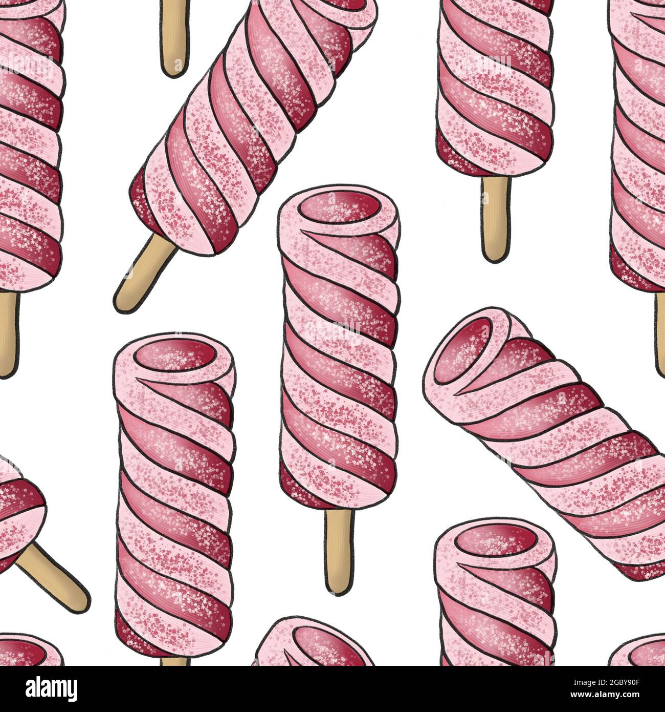 Illustration numérique dessin crème glacée motif sans couture de différentes formes et couleurs sur un fond blanc. Illustration de haute qualité Banque D'Images