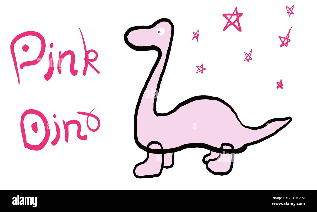 Dinosaure rose dessin à la main sur fond blanc Banque D'Images