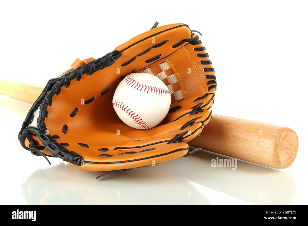 Gant de baseball, batte et balle isolés sur blanc Photo Stock - Alamy