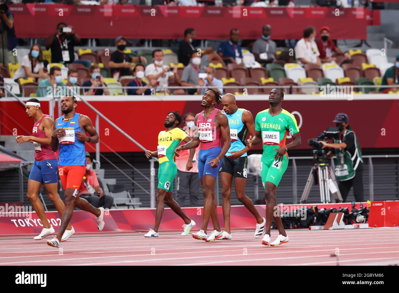 Tokyo, Japon. 5 août 2021. CHERRY Michael (USA) Athlétisme : Michael Cherry réagit à sa quatrième place de finishi lors de la finale masculine du 400m lors des Jeux Olympiques de Tokyo 2020 au Stade National de Tokyo, Japon . Crédit: Naoki Morita/AFLO SPORT/Alay Live News Banque D'Images