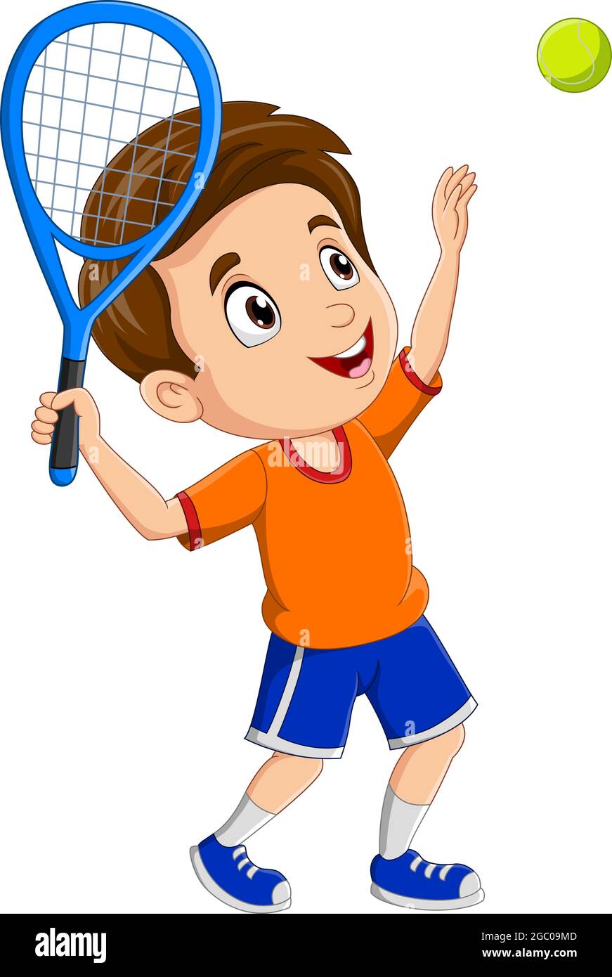 Dessin animé petit garçon jouant un tennis Image Vectorielle Stock - Alamy