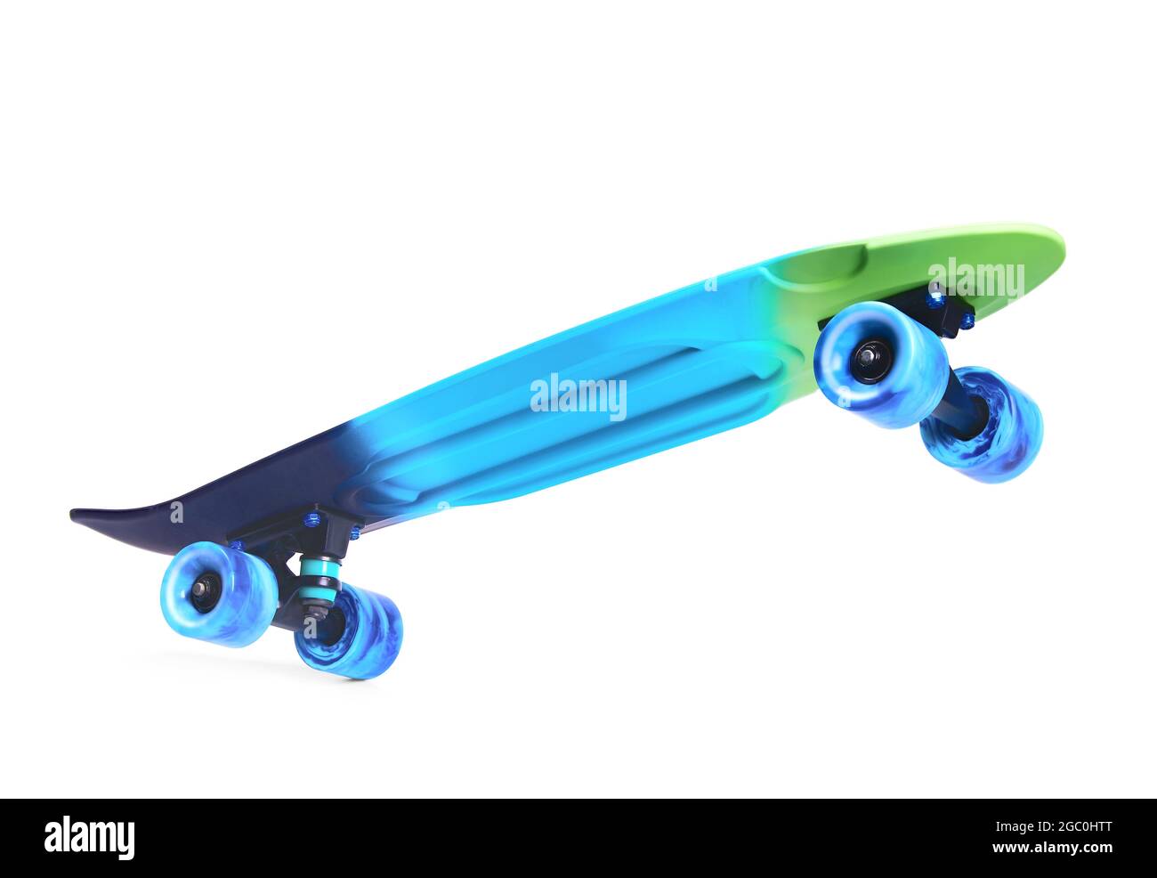 planche à roulettes en plastique rainbow Penny isolée sur fond blanc Banque D'Images