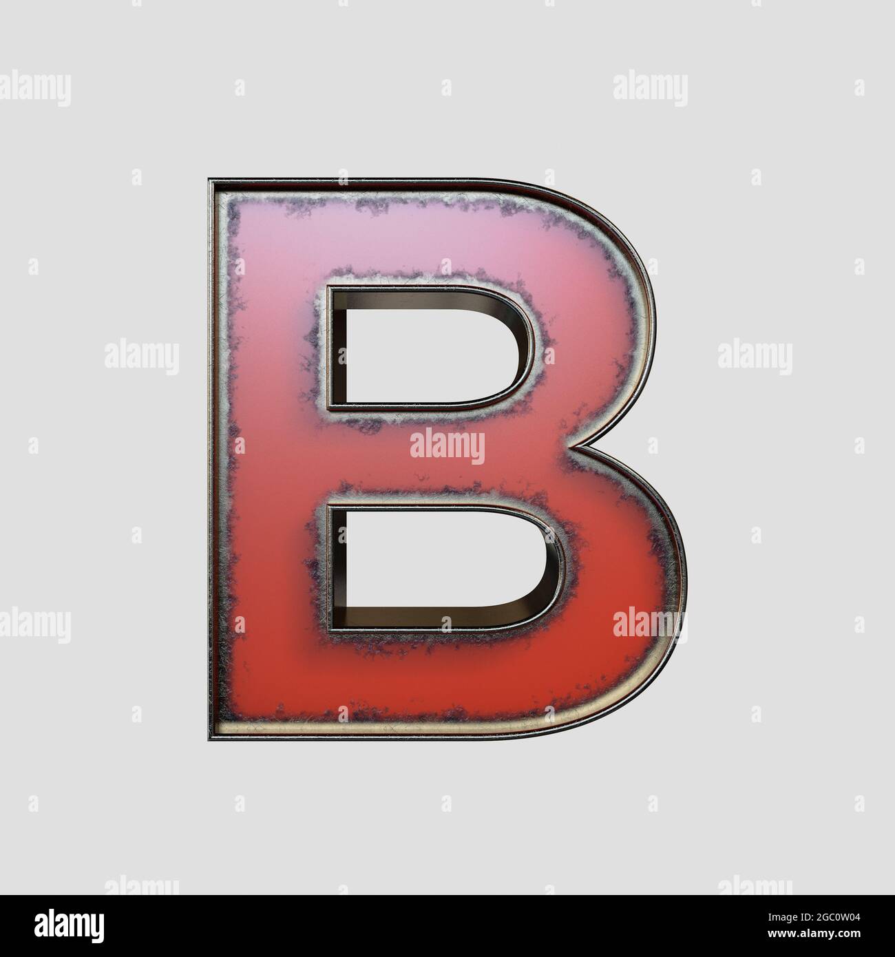 Un concept vintage marqueoir affiche B lettre en métal usé sur un arrière-plan isolé - rendu 3D Banque D'Images
