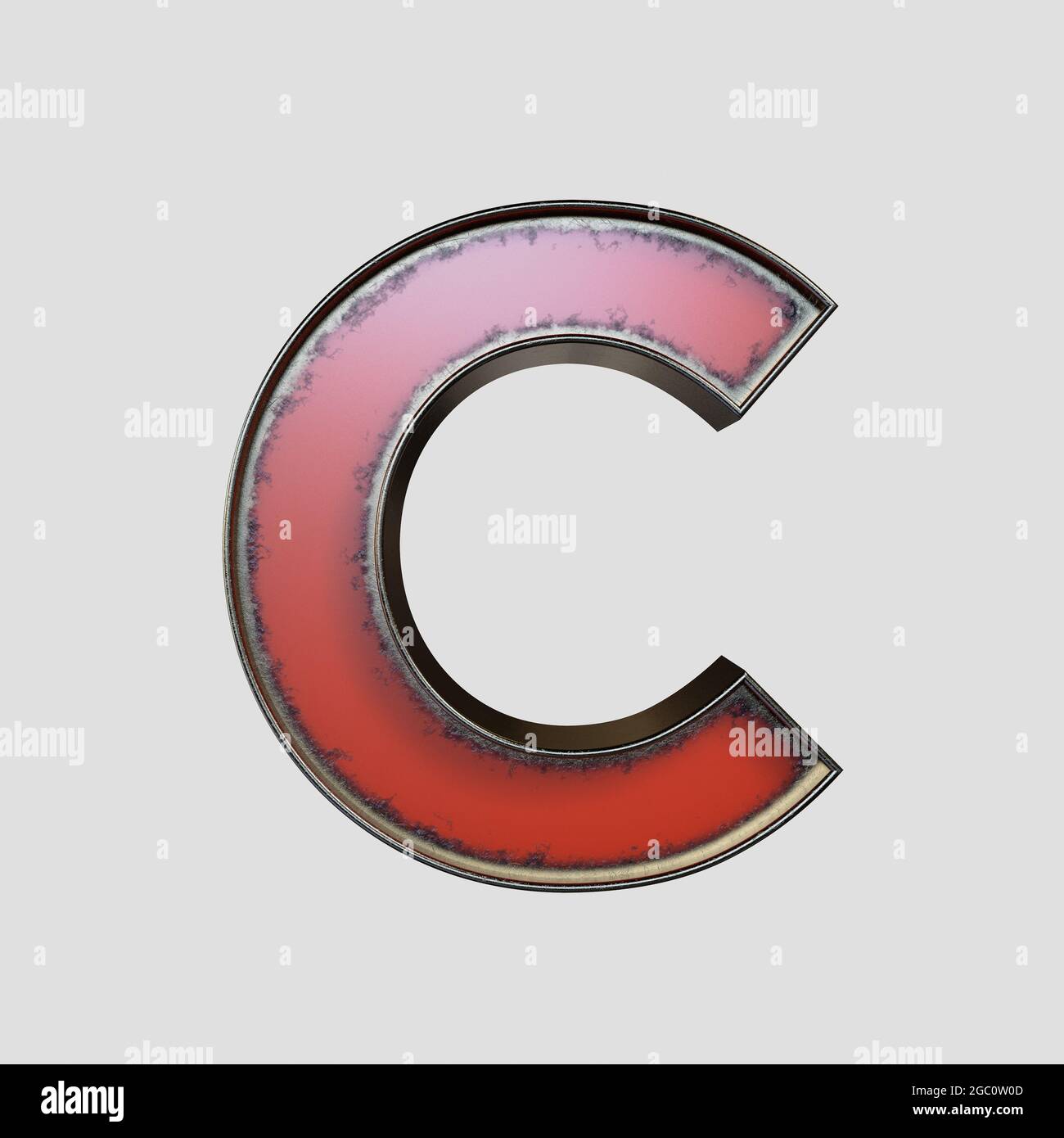 Un concept vintage marqueoir affiche C lettre en métal porté sur un arrière-plan isolé - rendu 3D Banque D'Images