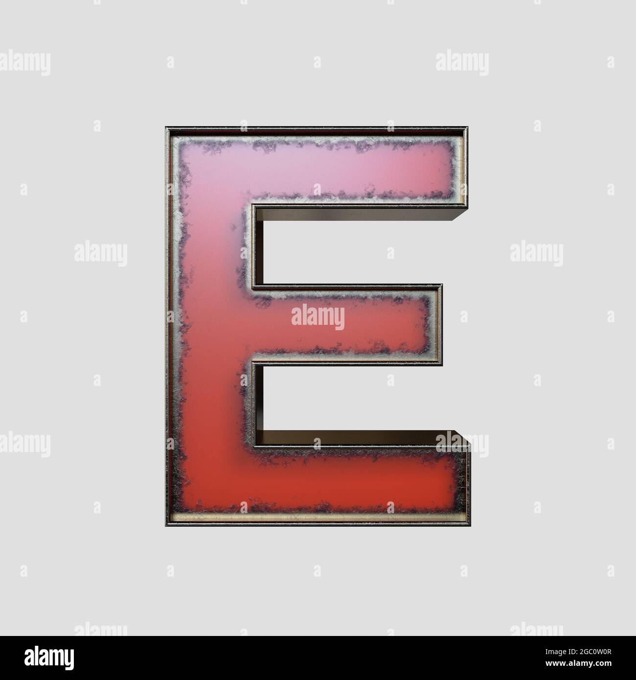 Un concept vintage marquetaire signalétique E lettre en métal usé sur un fond isolé - rendu 3D Banque D'Images