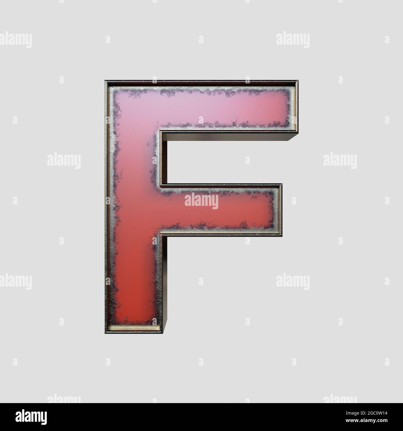 Un concept vintage marqueoir affiche F lettre en métal usé sur un arrière-plan isolé - rendu 3D Banque D'Images