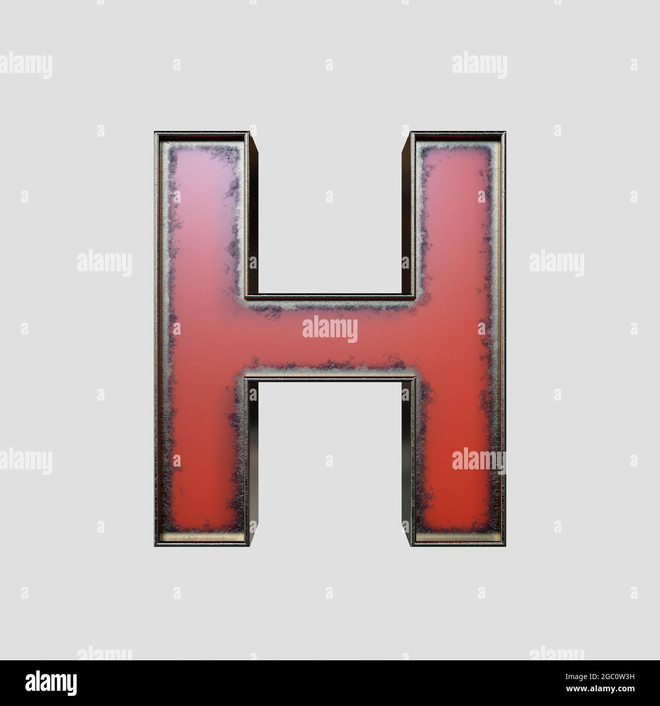 Un concept vintage marquise lettre H en métal usé sur un arrière-plan isolé - rendu 3D Banque D'Images