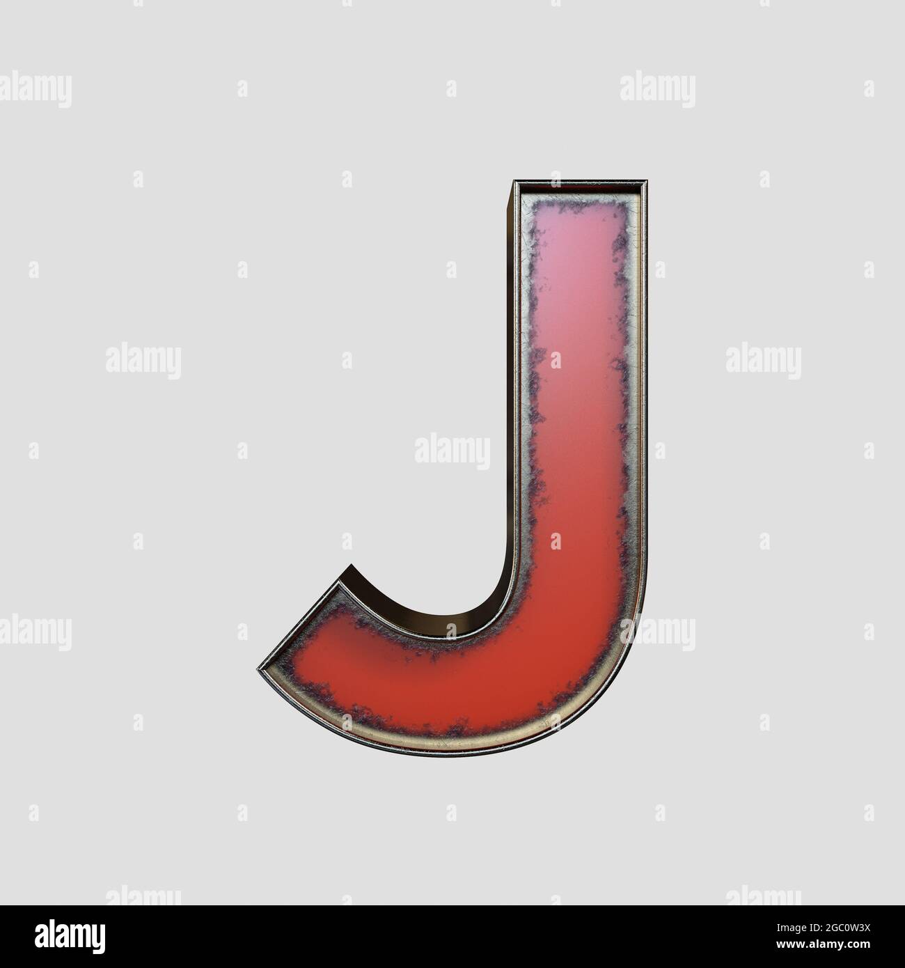 Un concept vintage marqueoir lettre J fait de métal usé sur un arrière-plan isolé - rendu 3D Banque D'Images