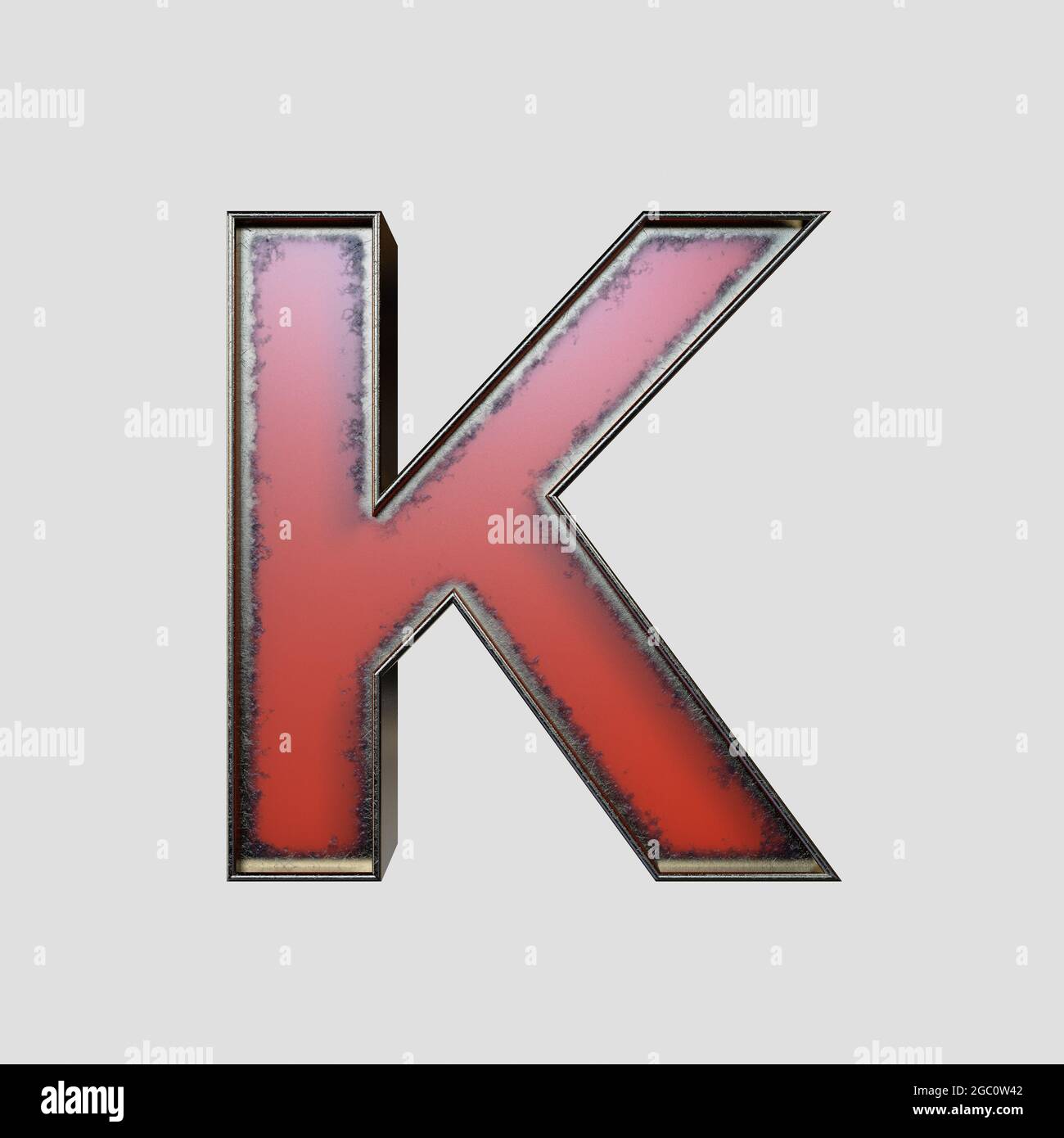 Un concept vintage marqueoir lettre K en métal usé sur un arrière-plan isolé - rendu 3D Banque D'Images