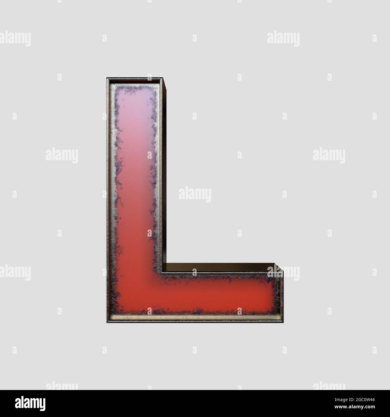 Un concept vintage marquise lettre L en métal usé sur un arrière-plan isolé - rendu 3D Banque D'Images