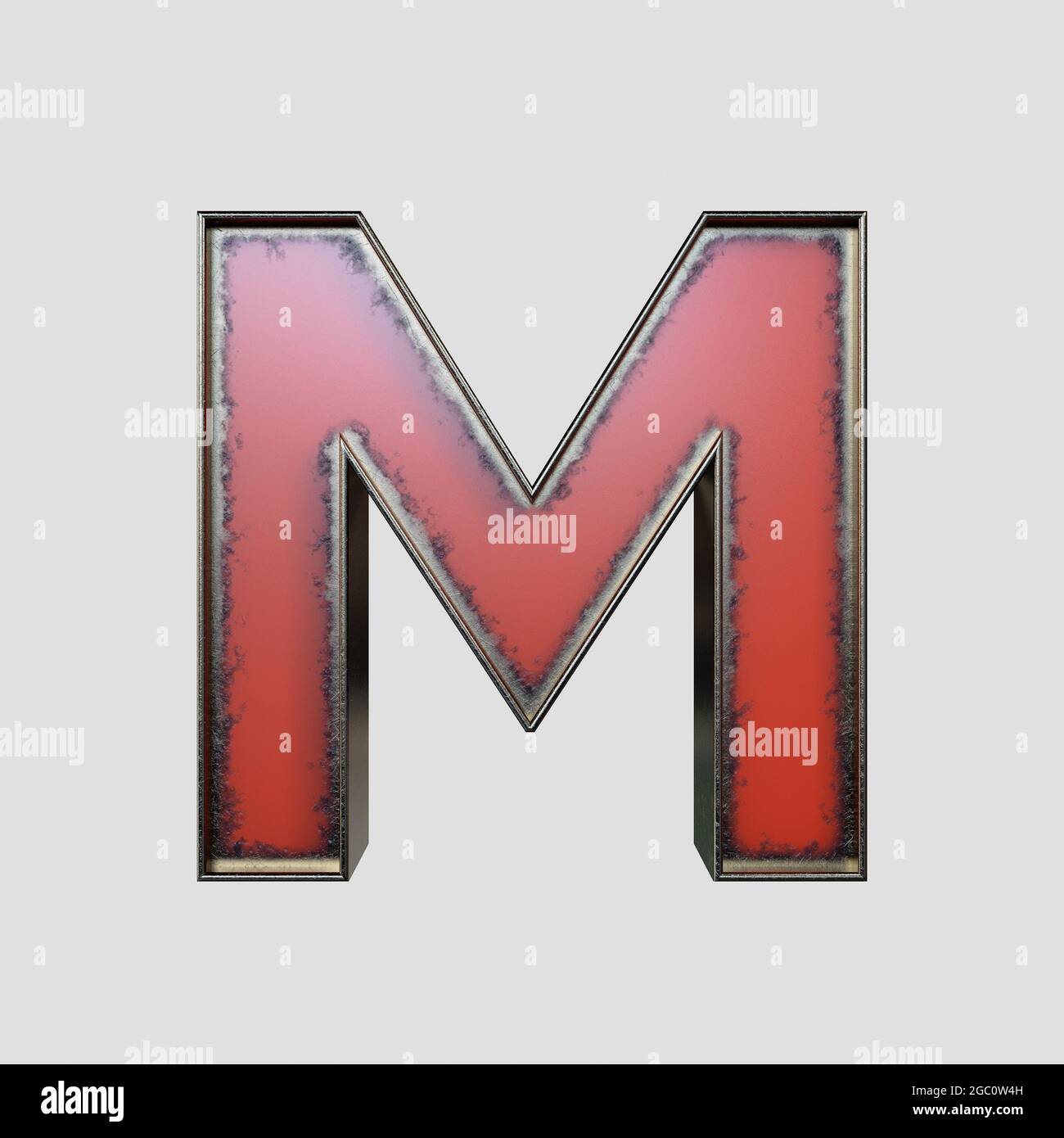 Un concept vintage marqueoir M lettre en métal porté sur un arrière-plan isolé - rendu 3D Banque D'Images