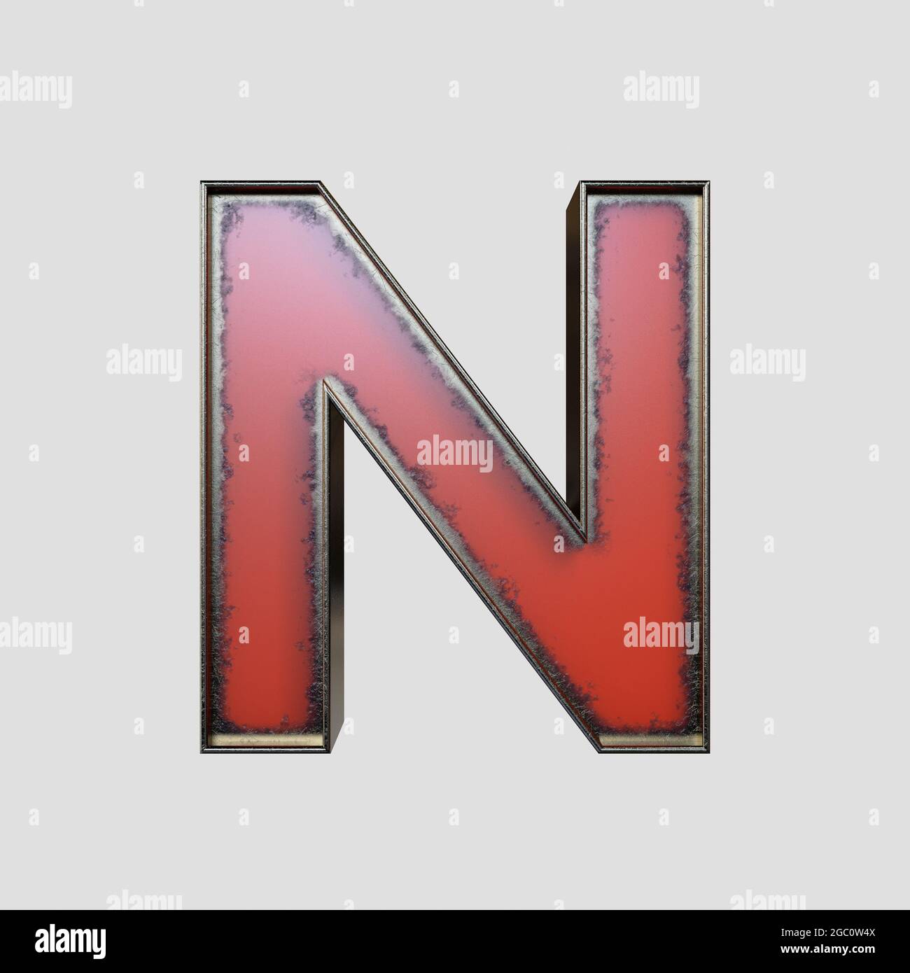 Un concept vintage marquise lettre N en métal usé sur un arrière-plan isolé - rendu 3D Banque D'Images