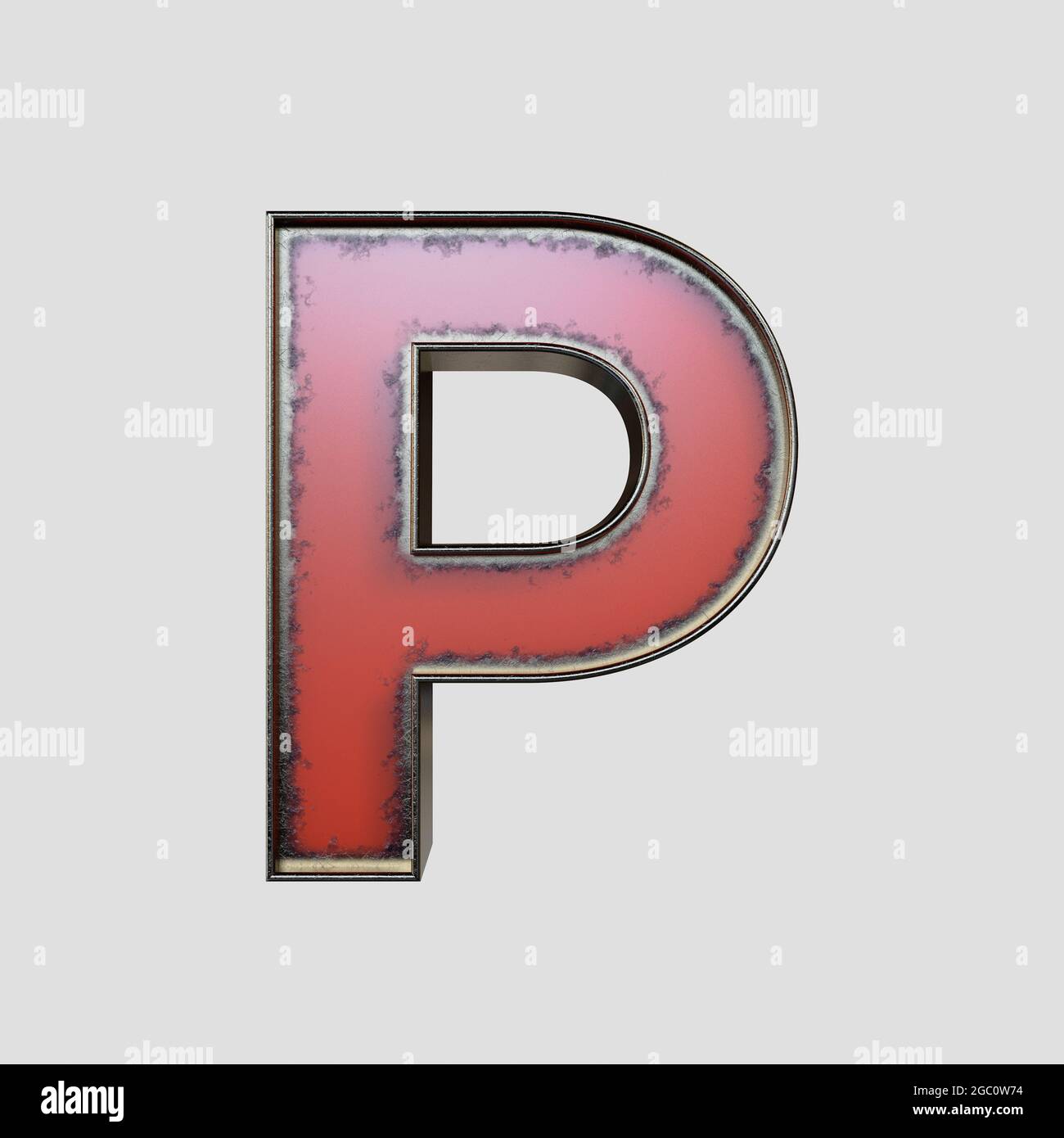 Un concept vintage marqueoir affiche P lettre en métal usé sur un arrière-plan isolé - rendu 3D Banque D'Images