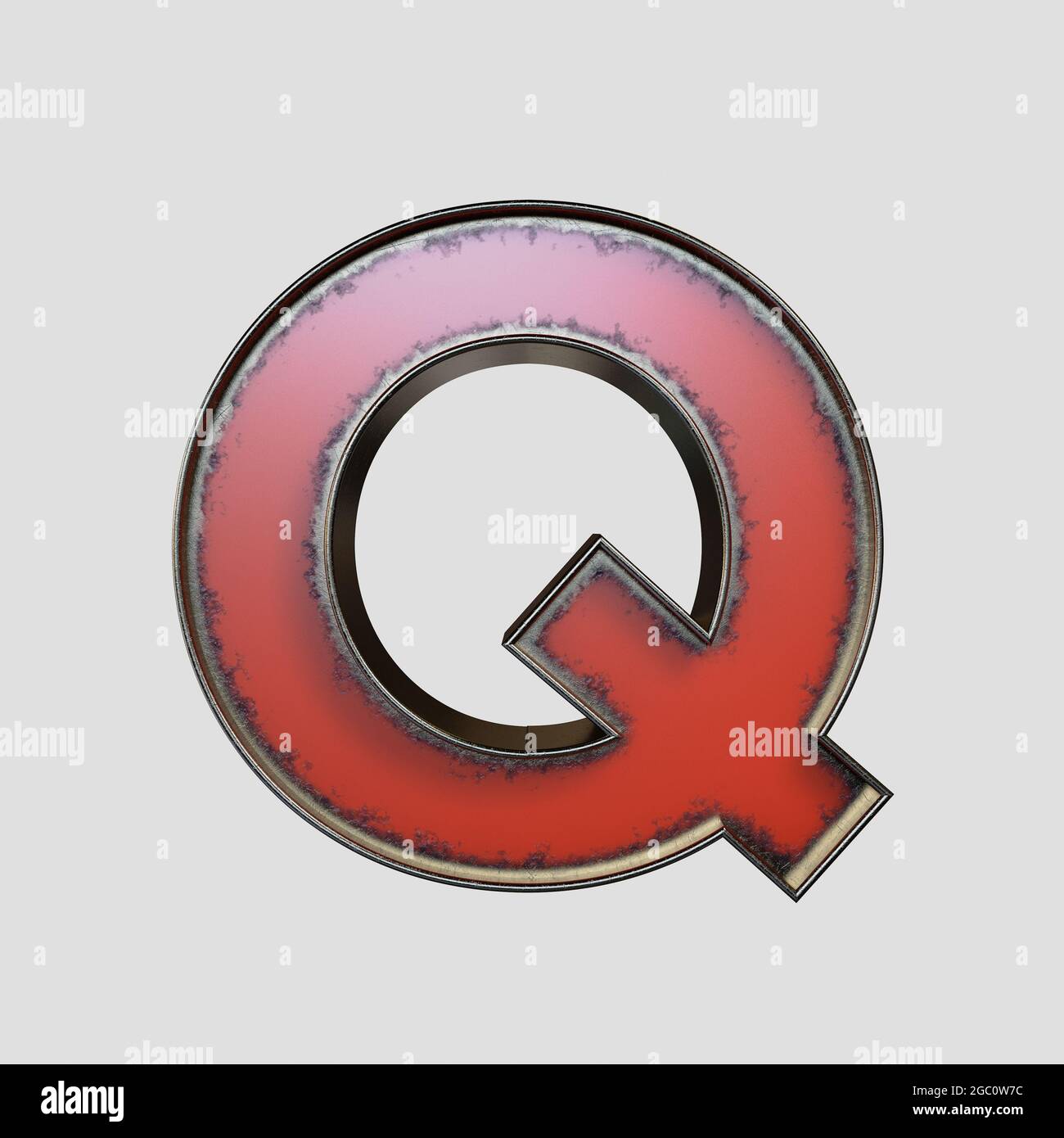 Un concept vintage marqueoir Q lettre en métal usé sur un arrière-plan isolé - rendu 3D Banque D'Images